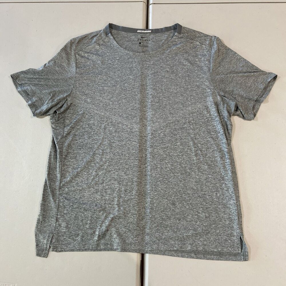Nike Running Shirt Light Gray Mens L Dri-FIT Short Sleeve CZ9184 Reflective Top